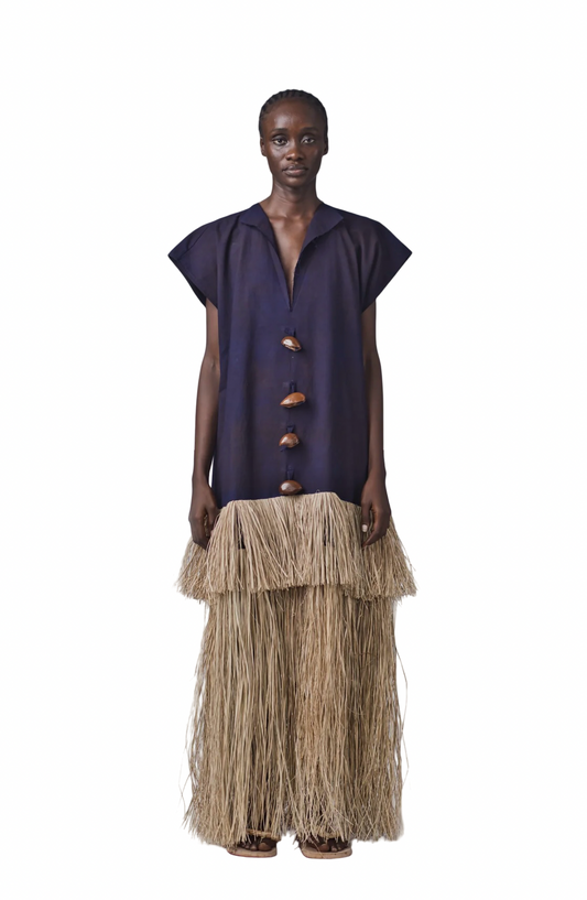 Eto Double Layered Raffia Fringe Kaftan