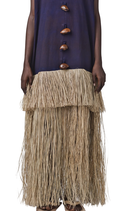 Eto Double Layered Raffia Fringe Kaftan